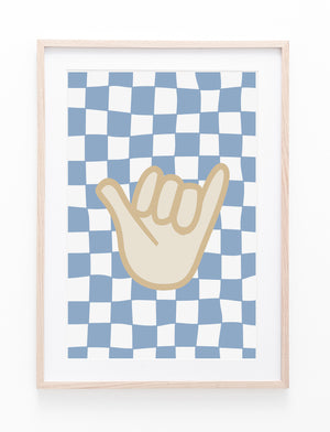 Blue Checkers & Shaka Hand