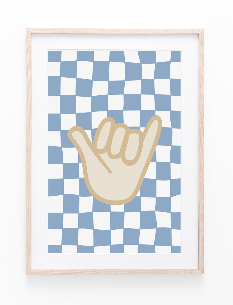 Blue Checkers & Shaka Hand