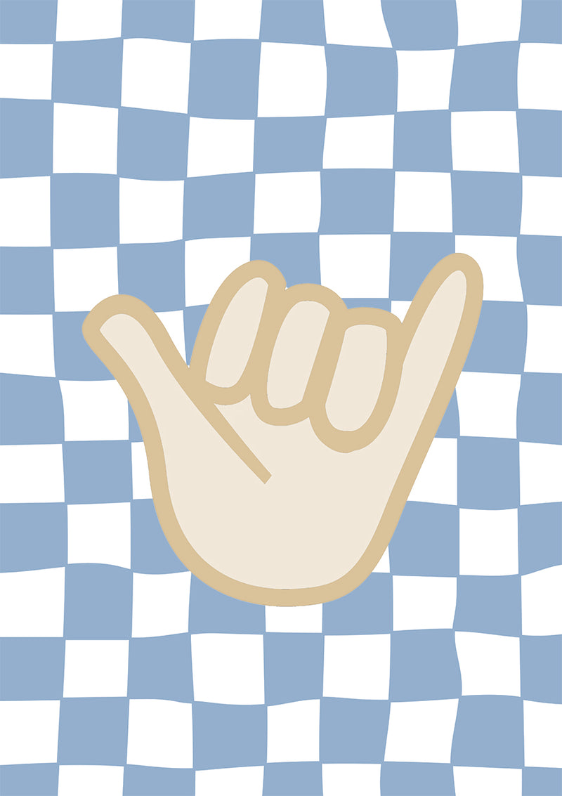 Blue Checkers & Shaka Hand