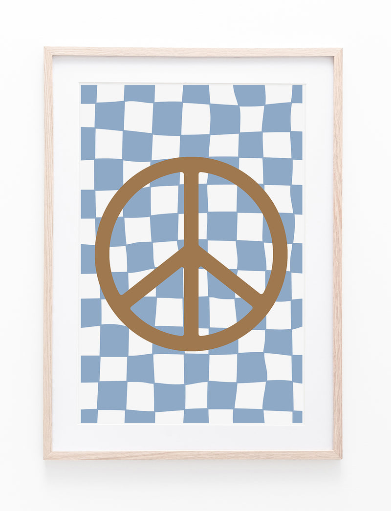 Blue Checkers & Brown Peace Symbol II