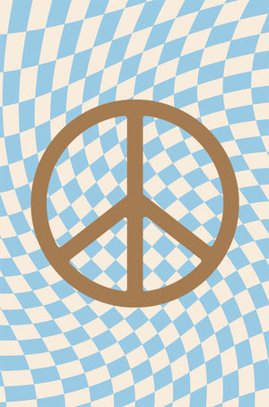 Blue Checkers & Brown Peace Symbol