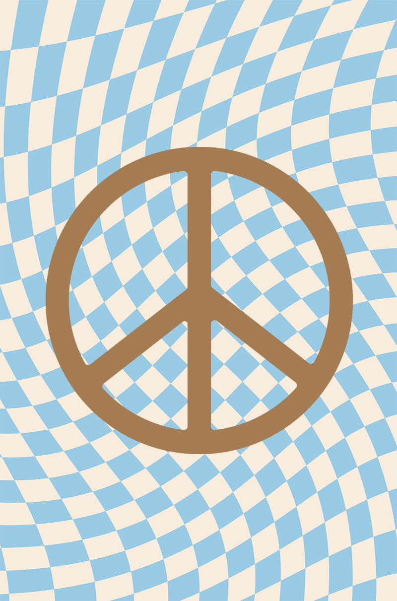 Blue Checkers & Brown Peace Symbol