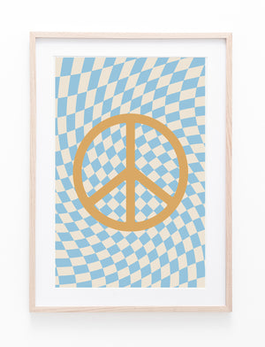 Blue Checkers & Orange Peace Symbol