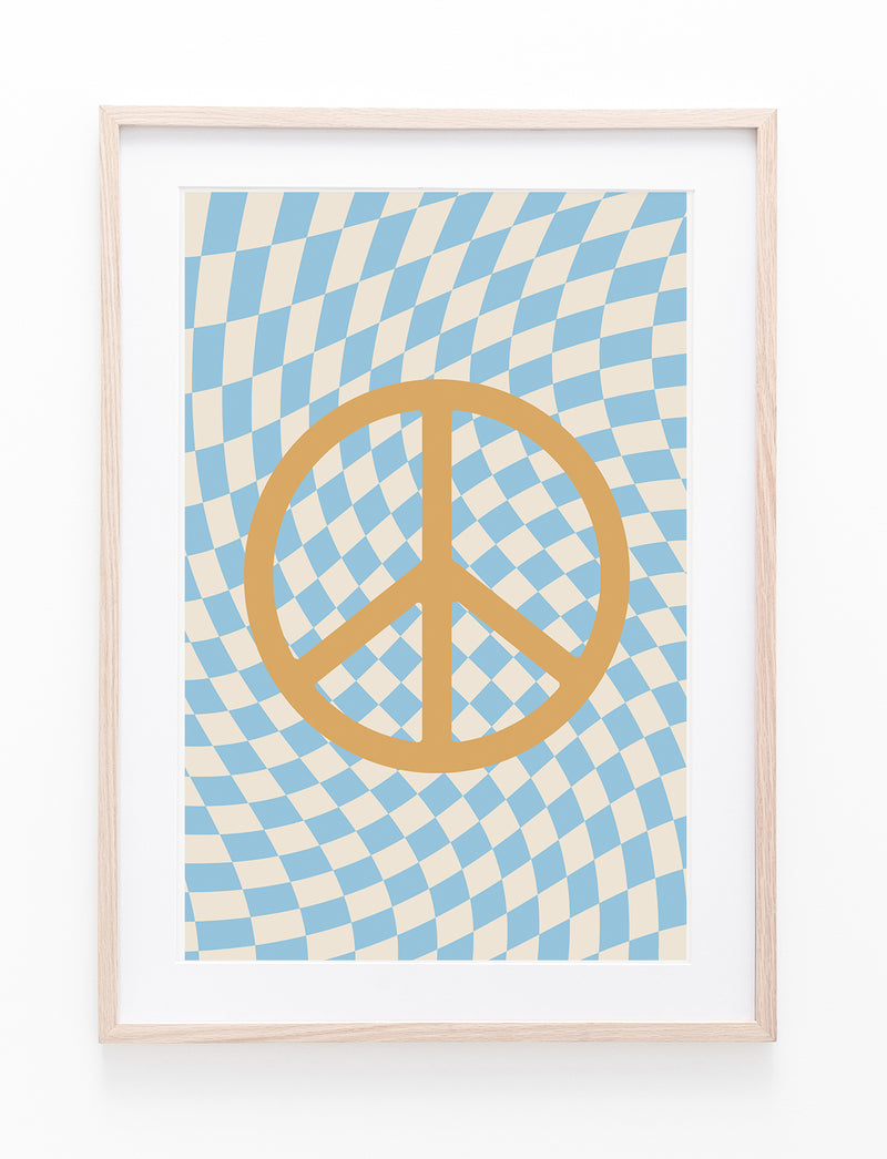 Blue Checkers & Orange Peace Symbol