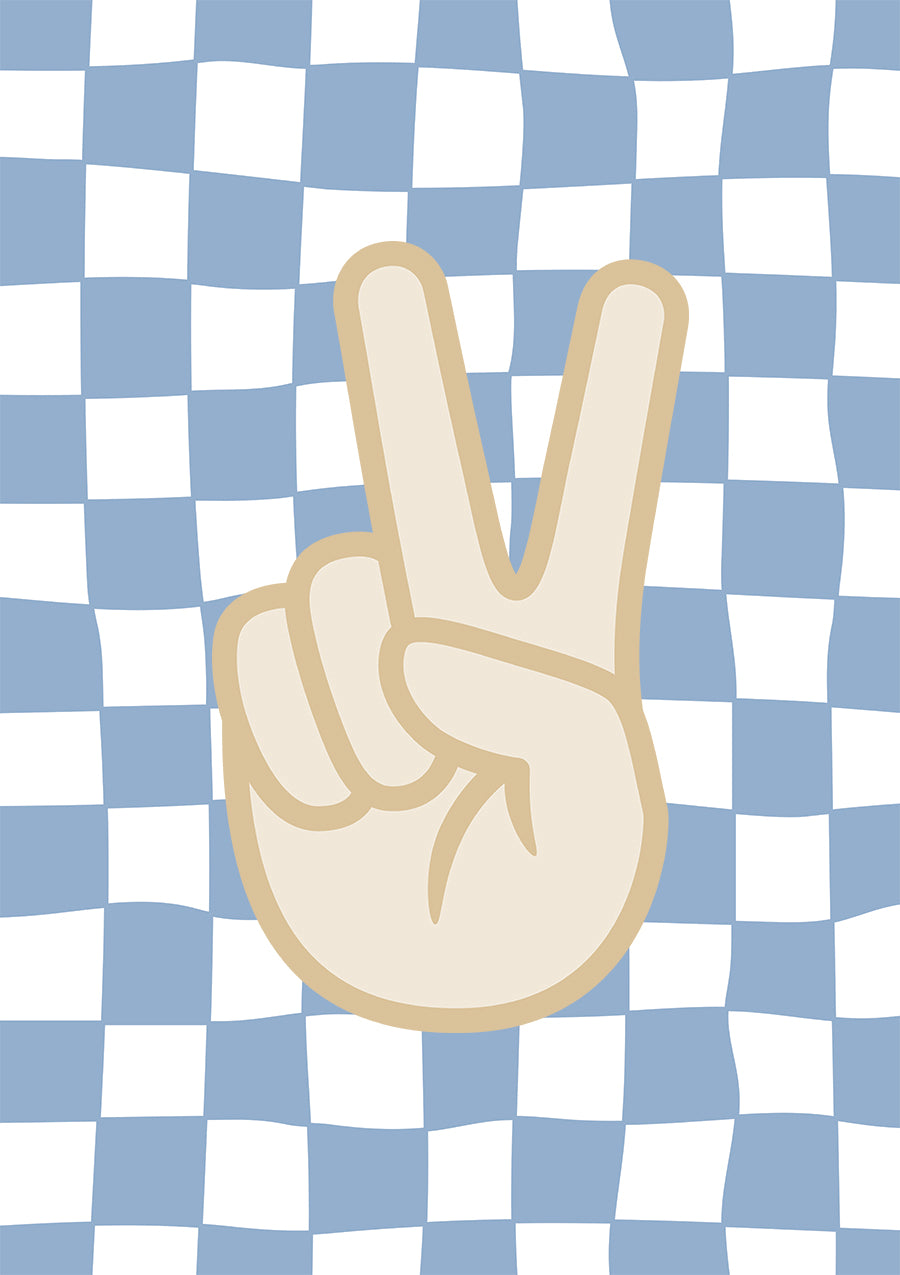 Blue Checkers & Peace Hand