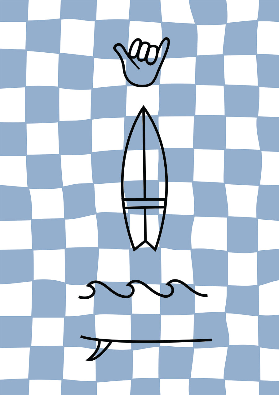 Blue Checkers & Surf Symbols