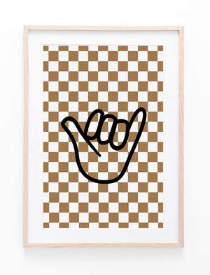 Brown Checkers & Shaka Hand