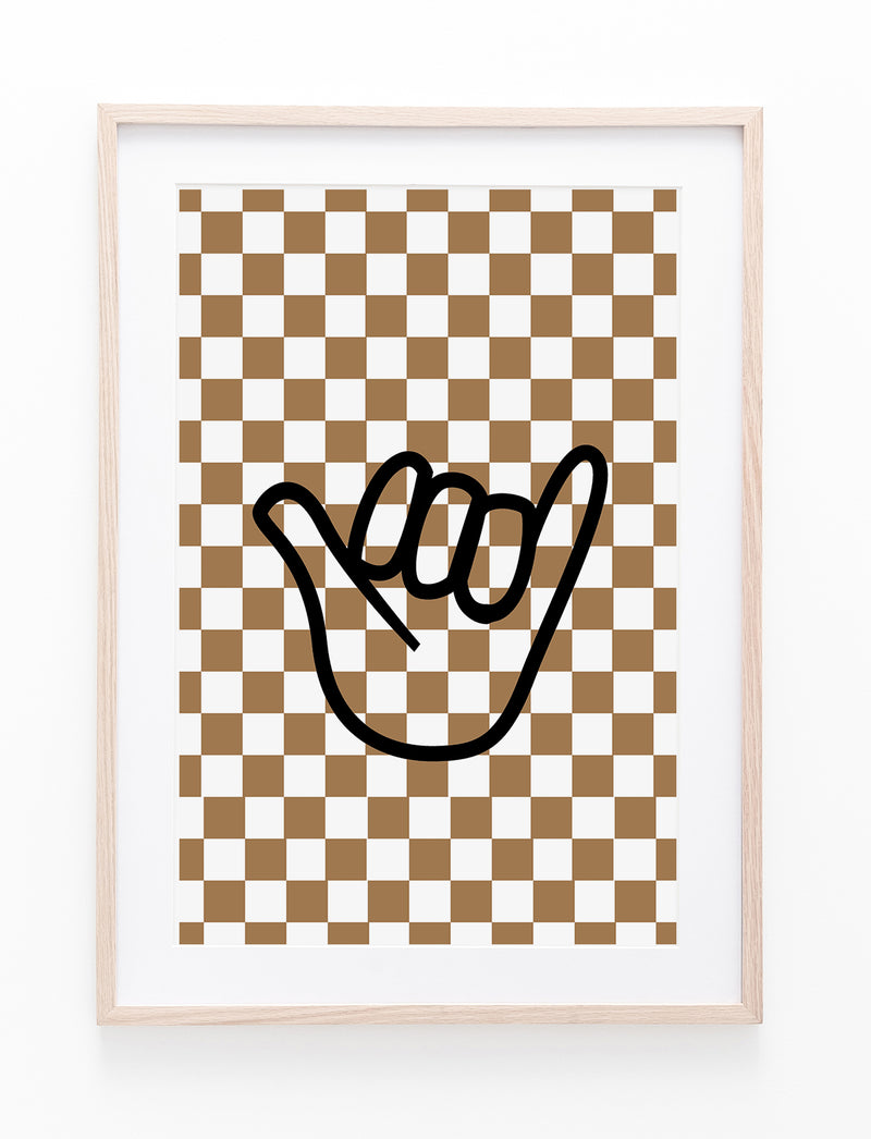 Brown Checkers & Shaka Hand