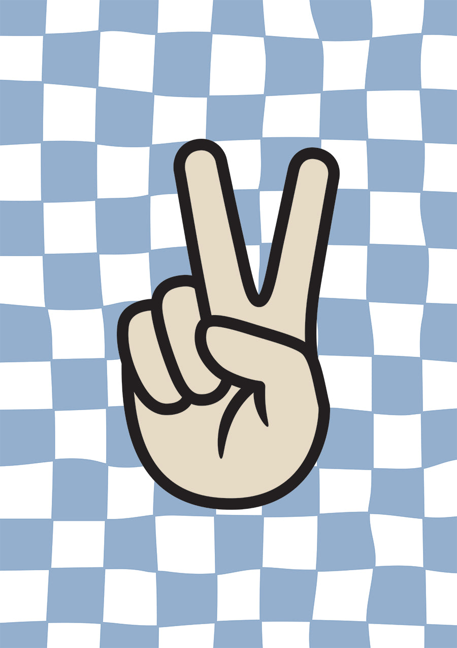 Light Blue Checkers & Peace Hand