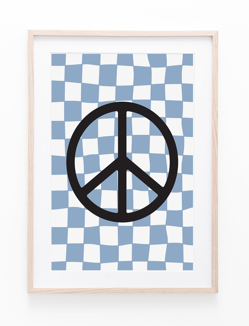 Light Blue Checkers & Peace Symbol