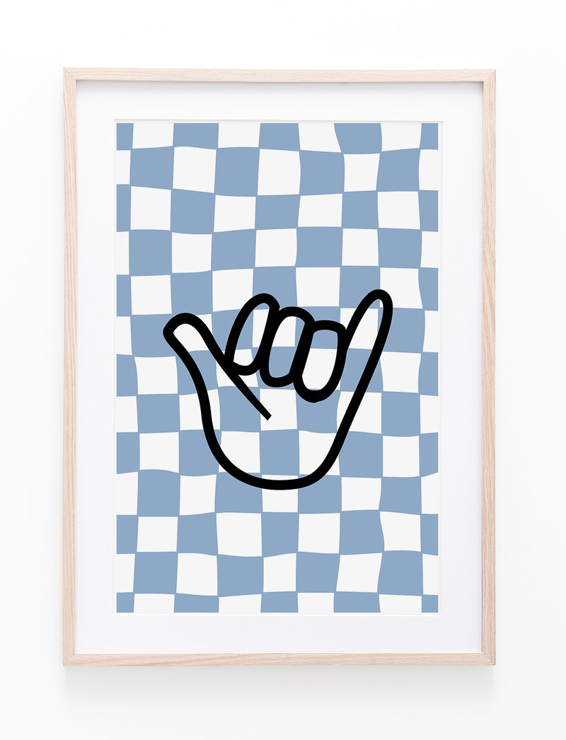 Light Blue Checkers & Shaka Hand