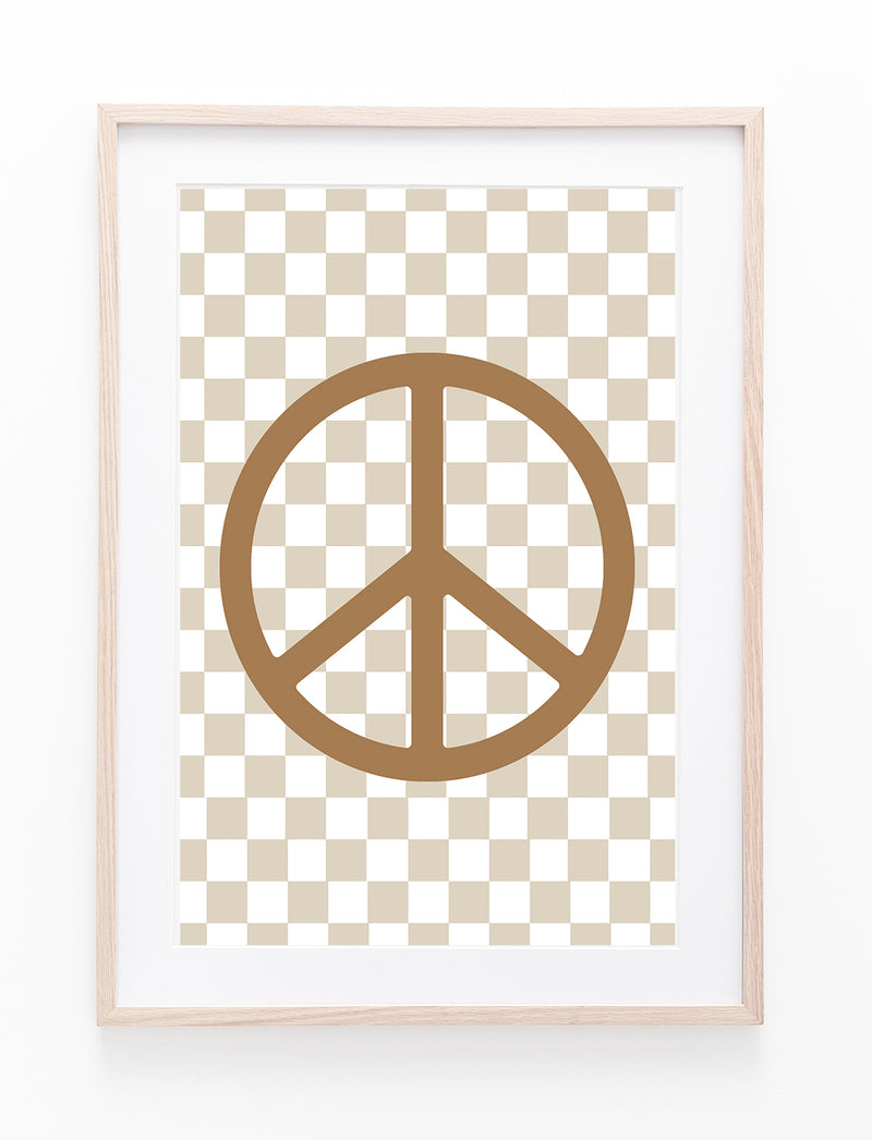 Neutral Checkers & Brown Peace Symbol