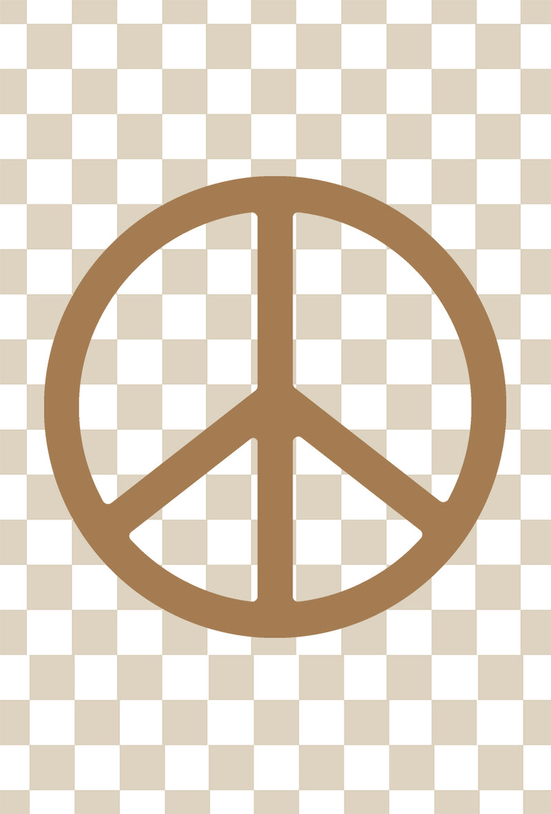 Neutral Checkers & Brown Peace Symbol