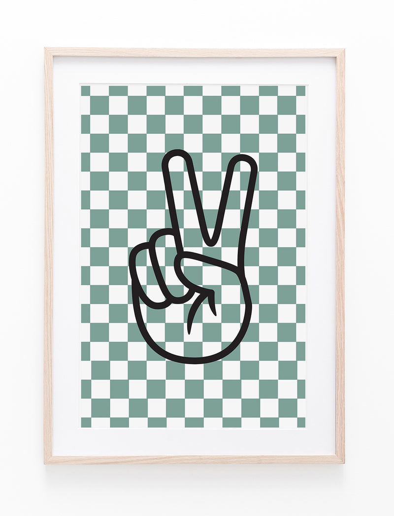 Sage Green Checkers & Peace Hand