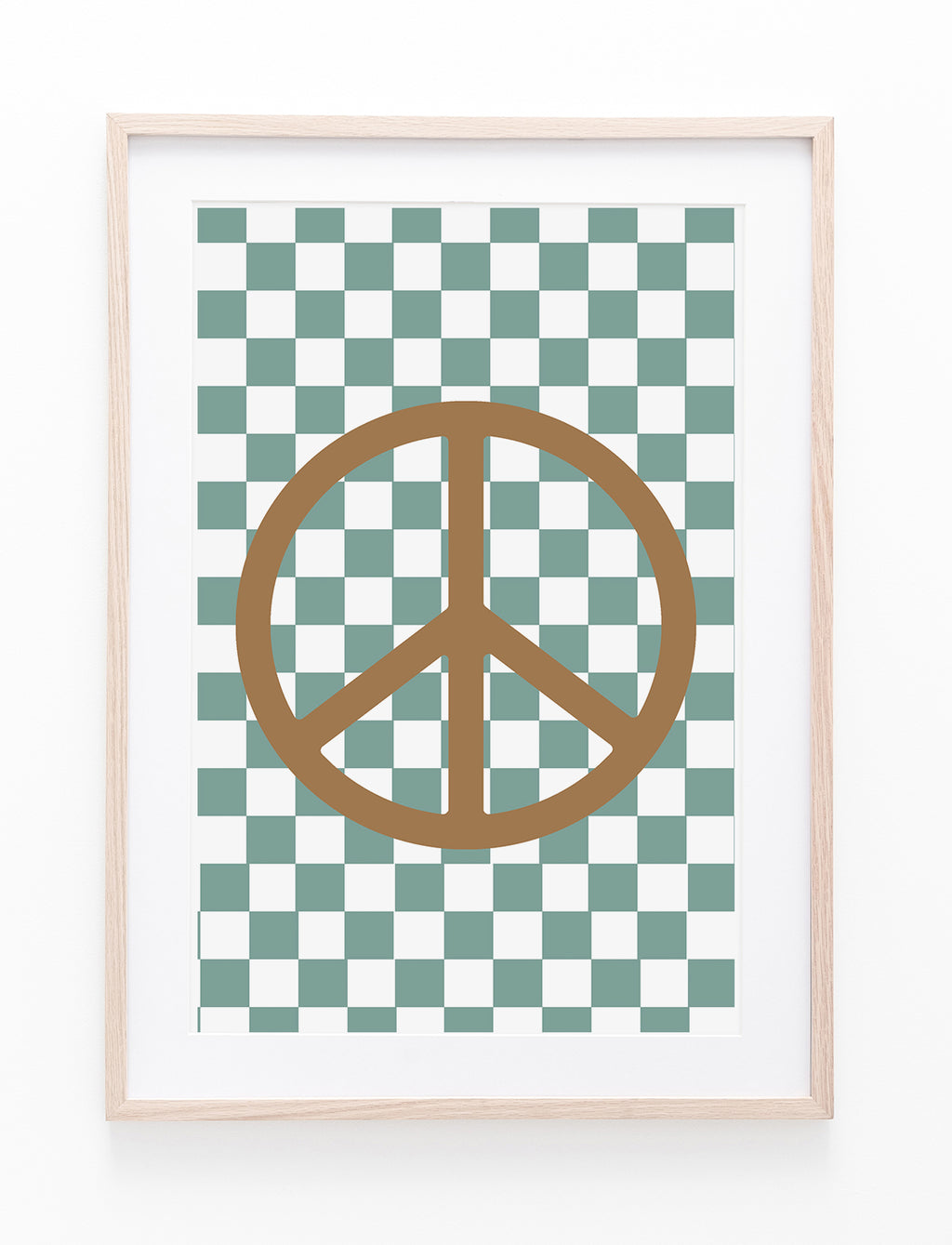 Sage Green Checkers & Brown Peace Symbol