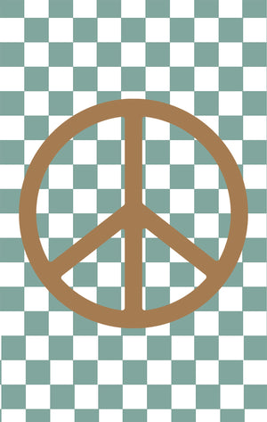 Sage Green Checkers & Brown Peace Symbol