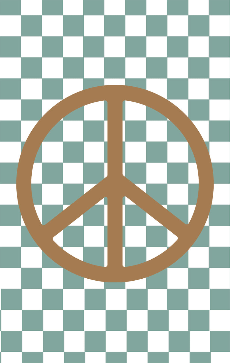 Sage Green Checkers & Brown Peace Symbol