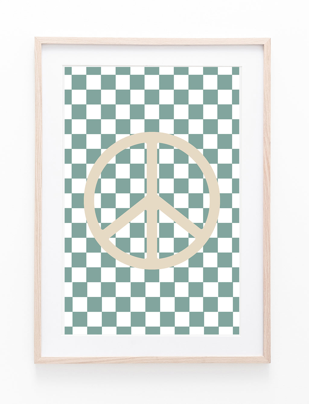 Sage Green Checkers & Neutral Peace Symbol