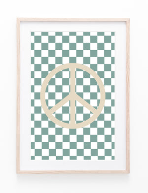 Sage Green Checkers & Neutral Peace Symbol