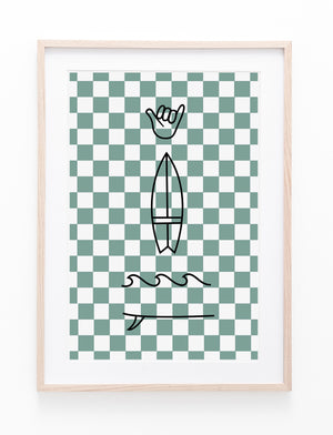 Sage Green Checkers & Surf Symbols