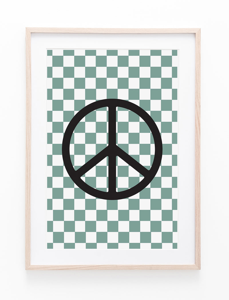 Sage Green Checkers & Peace Symbol